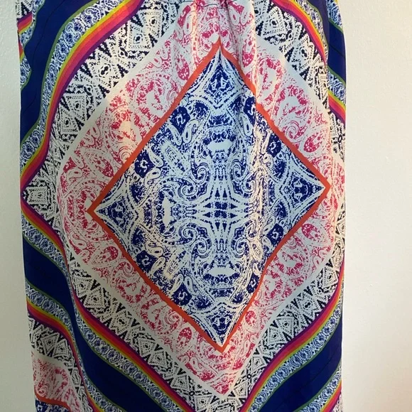 Trina Turk Rancho Blue and Pink Scarf-Print Halter Dress 6 - Picture 3 of 6